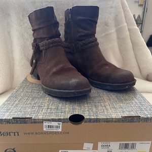 BORN OUVEA DK BROWN DISTRESSED BOOTIE BOOTS